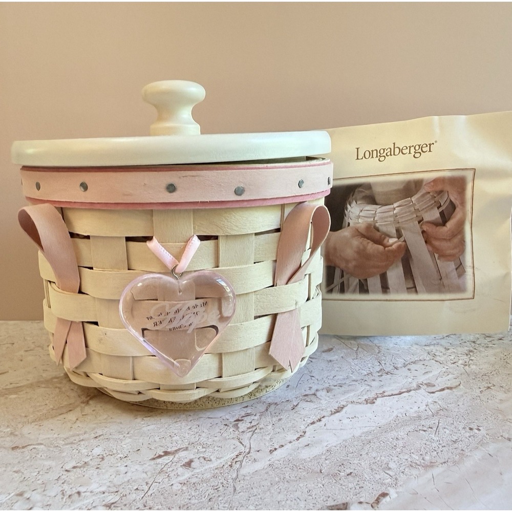 Longaberger 2006 Horizon of Hope Basket with Lid Liner Heart Charm Signed